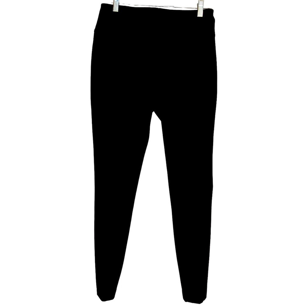Black leggings wide waistband seam down front of legs back faux pockets M
C